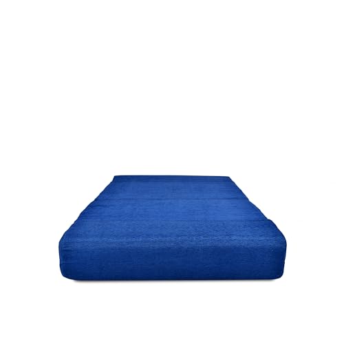 Image of Foldable One Seater Sofa Bed 3 x 6 Ft Jute Fabric Washable Cover Convertible Sofa Bed for Home & Office, Guest Room (Finish Color - Blue - Pre-Assembled)