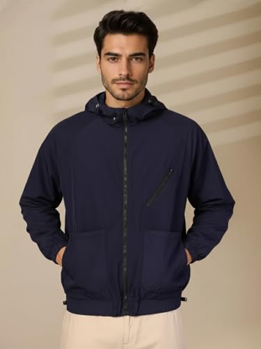 Image of CHKOKKO Sunscreen Jacket for Men Windcheater Hooded Zipper Sports Jacket | UV Protection | Sun Protective | Lightweight Water Resistant | Riding Biker | Outdoor Travel Gym Running