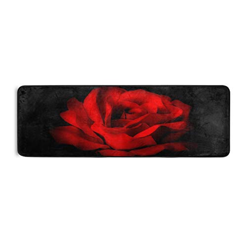 Red Rose On Black Background Runner Rug Valentine's Day Rug Floor Mat Non-Skid Kitchen Rug Soft Area Rug For Bathroom Entryway Hallway Dining Living Room #TOP1