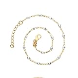 Old English Jewellers Two Tone 9ct Yellow Gold on 925 Sterling Silver Diamond Cut Bead Ankle Bracelet Anklet