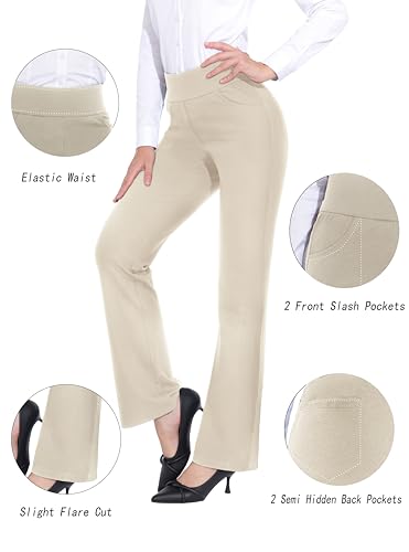 ZTN Womens Bootcut Dress Pants Regular Fit Tummy Control Pants Pull On Career Pants for Work Business Casual Khaki S4