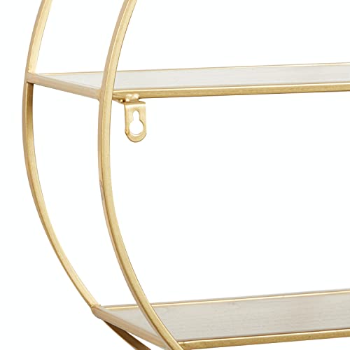 Cosmoliving By Cosmopolitan Metal Round 2 Shelf Wall Shelf, 30" X 6" X 18", Gold #TOP6