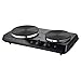 OVENTE Electric Countertop Double Burner, 1700W Cooktop with 7.25' and 6.10' Cast Iron Hot Plates, Temperature Control, Portable Cooking Stove and Easy to Clean Stainless Steel Base, Black BGS102B