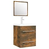 ULUYYUC Mobile per lavabo con lavabo in ceramica, rovere affumicato, 42 cm