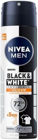 NIVEA MEN Erkek Sprey Deodorant Black&White Invisible Güçlü Etki 150 ml, 72Saat Anti Perspirant Terleme ve Ter Kokusuna Karşı Koruma,Kıyafetlerde Leke Karşıtı — Amazon ürün görseli