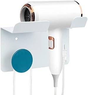TANOSAN Hair Dryer Holder Wall Mount, No Drilling Metal Hair Dryer Storage Holder, White Hair Dryer Rack Bracket Stand Bathroom Accessories, Suitable for Most Hair Dryer