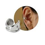 Handmade Single Wide Band Adjustable Ear Cuff, Sterling Silver Clip On Ear Cuffs Non Piercing Huggie Earrings for Women, Wide A-Symmetrical Curved Band Dainty Fake Ear Cartilage Clips, By MiYa Jewelry