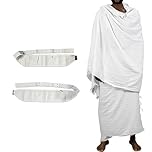 Premium Quality Mens Towelling Ihram/Ahram With Belt 100% Cotton 2 Pieces For Hajj & Umrah (White)
