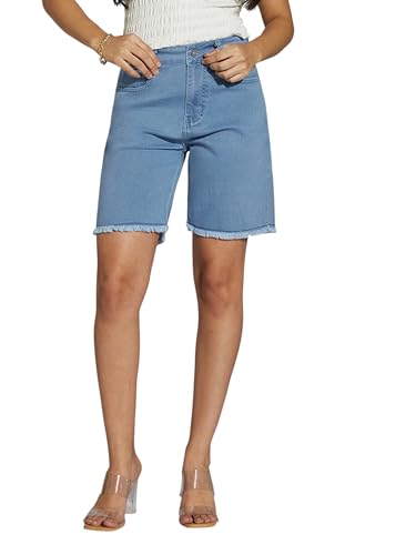 Image of Miss Chase Women's Regular High Rise Above Knee Stretchable Denim Shorts