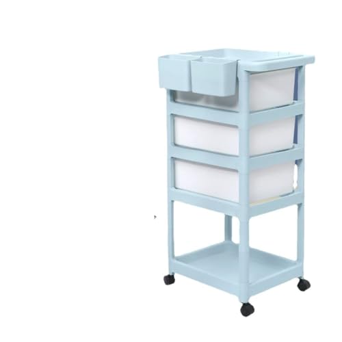 収納カート キャスター付き ベビー用品収納ラック 3/4段 多機能 オムツ収納 ベビーワゴン フック付き 引き出し付き 移動式 取っ手 小物収納 キッチンワゴン おしゃれ 3色 (ブルー,4段) (ブルー,A)