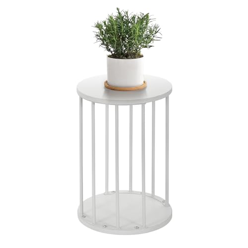HDANI Support rond pour plantes en métal 45 cm, Support Solide et Robuste Pour Fleurs, pour Salon,Jardin,Balcon,Tabouret pour Fleurs en Bois,Blanc