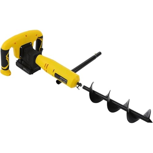 Mixtric Tarière Électrique pour Poteaux, Outil De Jardinage Portable sans Fil, avec Fonction De Marche Arrière Et Foret, pour Le Forage, La Plantation Et Les Terres Agricoles,Jaune