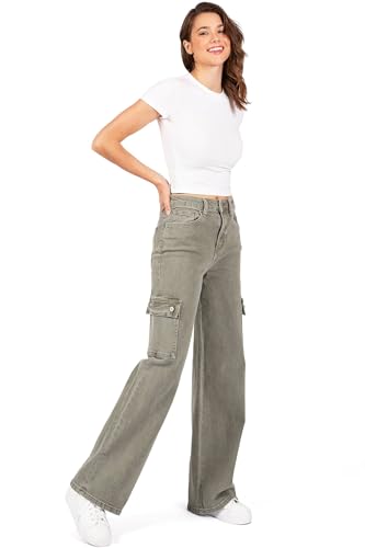 VERVET Womens Juniors Wide Leg Cargo Jeans, 254
