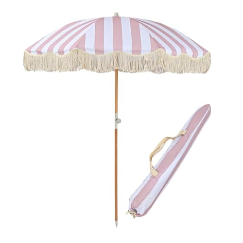 Parasol de plage à pompons élégant et inclinable de 180cm pour l'extérieur