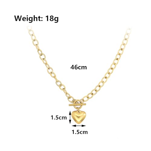 FUTIMELY Gold-Plating Heart Chunky Choker Necklaces,14K Punk Puffy Love Thick Chain Pendant Necklaces, Charm Statement Jewelry Gifts for Women2