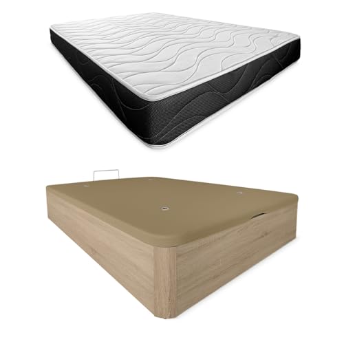 Somnia Descanso - Pack Colchón Viscoelástico Bombay Reversible Grosor 23cm + Canapé Madera Abatible Gran Capacidad | Color Cambria 135 x 190
