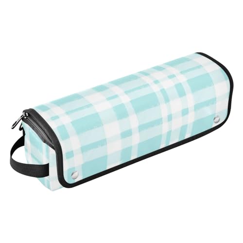Bolsa de viaje organizadora para herramientas de cabello para mujer con capacidad grande, patrón Turquesa Blanco Cuadros miniatura 1