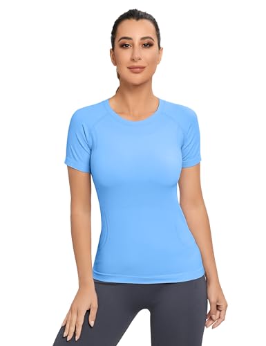 Image of MathCat Seamless Workout Tops for Women, Short Sleeve Compression Athletic Shirts Soft Yoga Gym Tops XS-XL