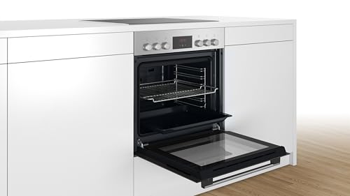 Bosch HND211RS63 Einbau-Herd-Set, Einbau-Herd 60 cm HEF113BS1 Serie 2 & Elektro-Kochfeld 60 cm NKN645GA2E Serie 4 & 2-fach Teleskopauszug, 3D Heißluft, Bedienfeld am Herd, Glaskeramik, Edelstahl