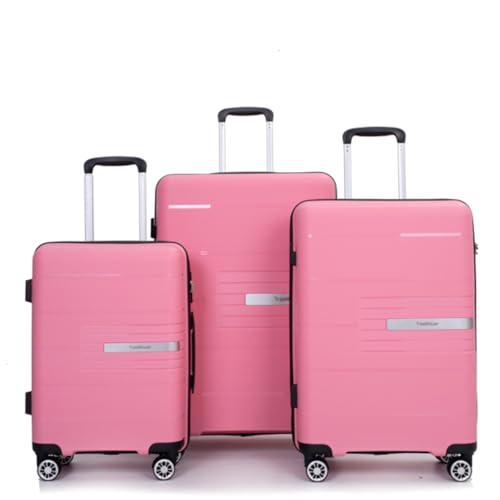 3 Pieces of Luggage, Suitcase, Luggage Set, Trolley, Travel Case, with Spinner Wheels, Combination Lock, 20/24/28 Inches,Pink