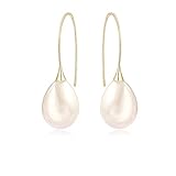 925 Sterling Silver Big White Teardrop Pearl Dangle Drop Earrings for Women Lightweight Simple Gold