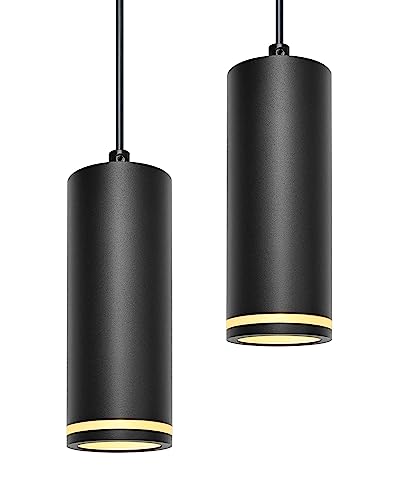 BOYIR Pendelleuchte Modern Zylinder Schwarz H&auml;ngelampe, H&auml;ngeleuchte H&ouml;henverstellbar Aluminium Kronleuchter mit GU10 Fassung max. 60 Watt Pendellampe Deckenlampe f&uuml;r Wohnzimmer Schlafzimmer, 2 St&uuml;cke