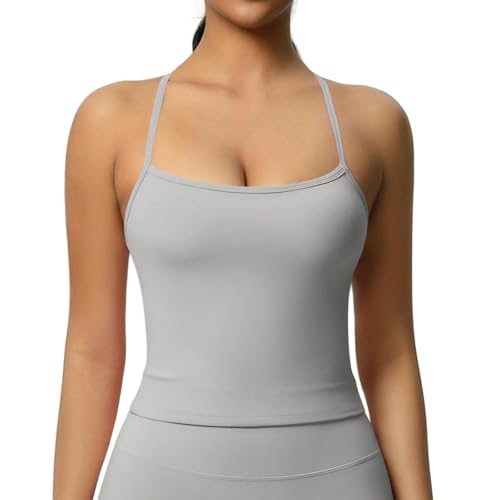 KLIRTEU Sujetador Deportivo Mujer Cross Back Sport Top Women Entrenando Sujetador De Yoga con Almohadilla De Almohadilla-Gris Claro-s