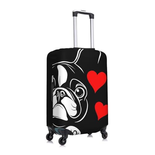 Black French Bulldog Love Elastic Travel Luggage Cover, Washable Spandex Suitcase Protector, Anti-Scratch Fits 18-32 Inch3
