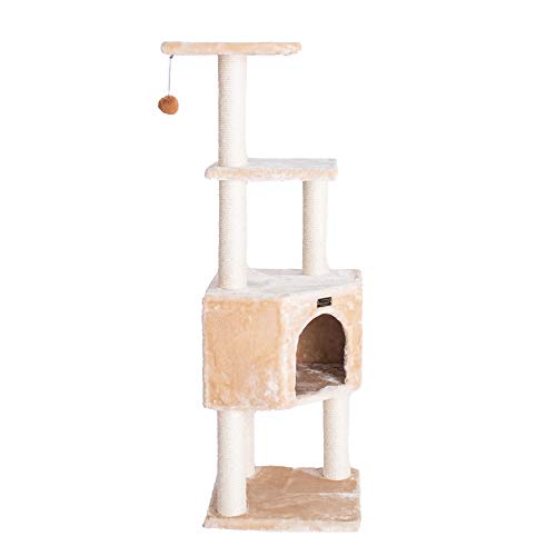 Torre para gatos 3 niveles madera real beige 48 pulg miniatura 6