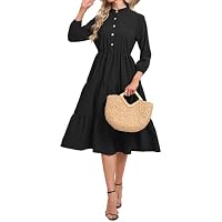 Women's Crew Neck A-Line Elastic Wasit Midi Dress (Various) only