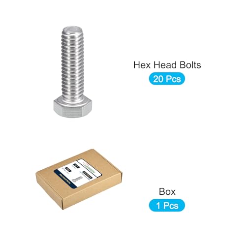 Image of METALLIXITY Hex Head Bolts (3 /8-16 x 1-1 /4 inch) 20Pcs, 304 Stainless Steel 18-8, Fully Threaded, External Hex Drive, Plain Finish, Hex Head Screw Bolt, Silver