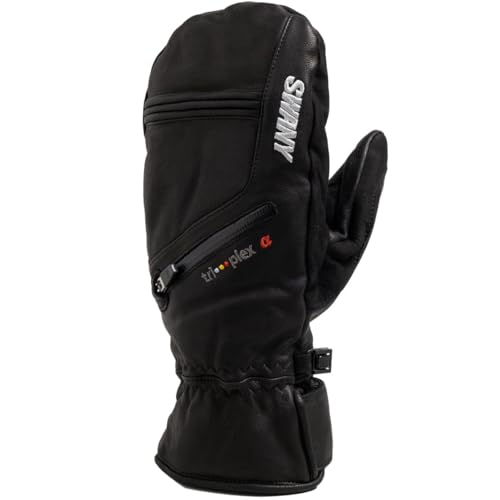 Swany Men's X-Cell Under Waterproof Breathable Insulated Winter Snow Mittens with Zippered Pocket, Black, Small