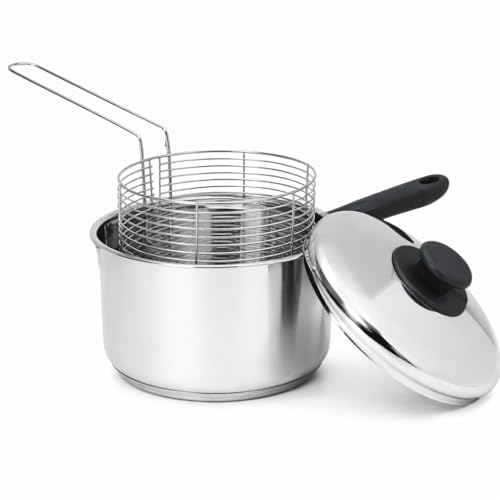 20cm Stainless Steel Deep Fryer Set – 3-Piece Induction Chip Pan with Basket & Lid | Ideal for Home & Professional Chefs