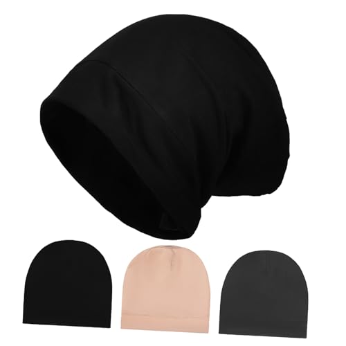 Turban pour dormir en satin lisse : lot de 3 bonnets réglables anti-frisottis