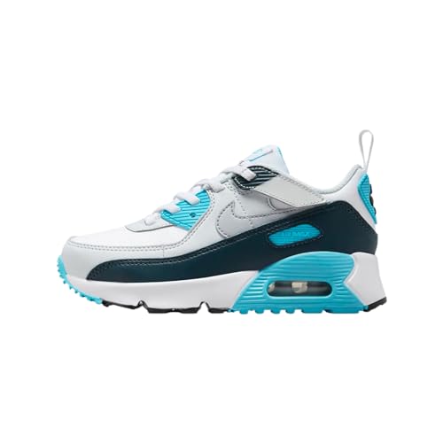Nike Air Max 90 EasyOn Little Kids' Shoes (HF6357-100, White/Baltic Blue/Armory Navy/Wolf Grey) Size 12