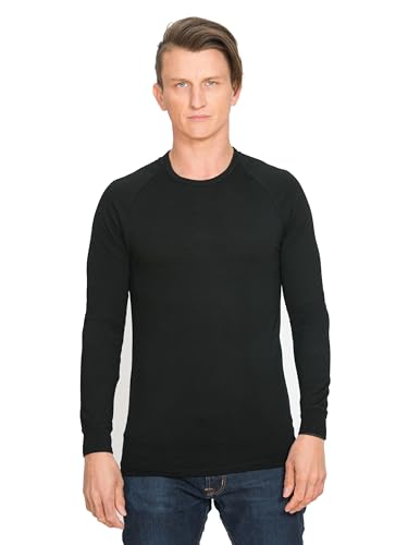 Brass Monkeys - 100% Pure Merino Wool - Long Sleeve Base Layer - Made in New Zealand - Mens Thermal Top - Perfect for Outdoor Sports - Black - Large