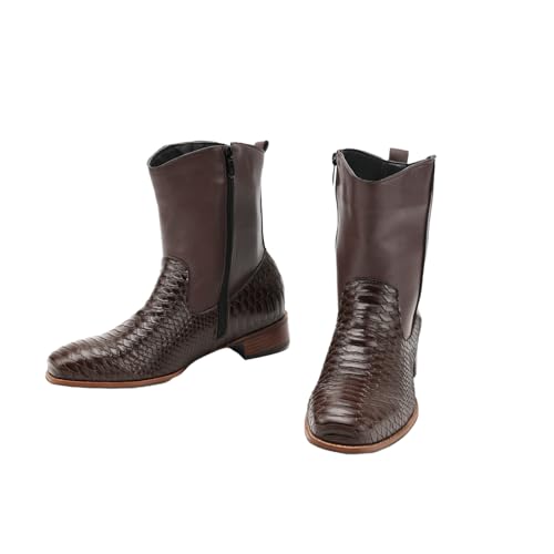 Men's Cowboy Boots Alligator Embossed Leather Square Toe Chunky Heel Side Zipper Mid-Calf Western Boots3