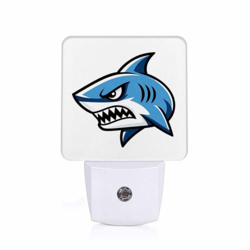 Image of LED Night Light,Cartoon Angry Shark LED Night Light Plug into Wall with Dusk to Dawn Light Sensor White Energy Efficient Nightlight for Bedroom Bathroom Hallway Living Room Kitchen