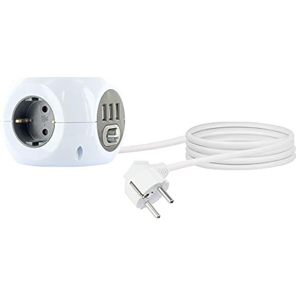 SCHWAIGER -661507- Электрическая розетка-куб 3-сторонняя Schuko макс. 3680 Вт 3x USB-разъем 2 4 A гнездо для зарядки несколько гнезд выключатель кабель 1 4 м розетка-куб