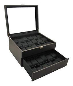 36 Watch CASE 52mm Watches Storage Organizer Box Glass top Leatherette