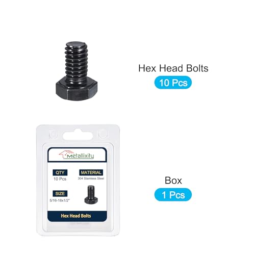 Image of METALLIXITY Hex Head Bolts (5 /16-18 x 1 /2 inch) 10Pcs, 304 Stainless Steel 18-8, Fully Threaded, External Hex Drive, Hex Head Screw Bolt, Black Oxide