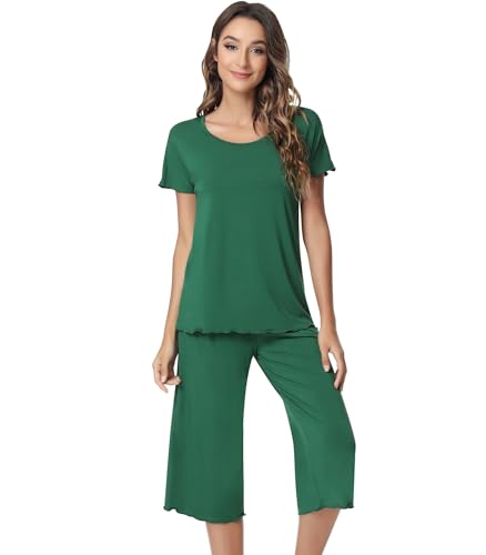 Image of NACHILA Women's Bamboo Viscose Pajama Sets Summer Cooling Short Sleeve Capri Soft Pjs Night Sweats Moisture Wicking Sleepwear