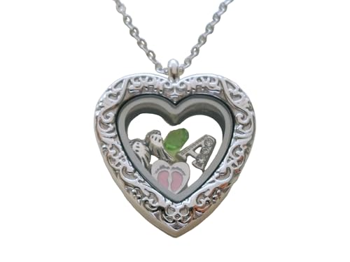 JewelryEveryday Custom Forever in My Heart Floating Charm Locket Necklace, For Family Memorial, Infant Loss, Miscarriage, Stillborn