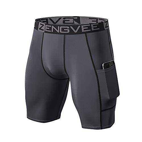 Zengvee Compression Shorts Men 3 Pack With Pocket Running Short Mens Gym,Workout,Cycling,Swimming,Yoga,Climbing,-(1011-3Grey-M) #TOP1