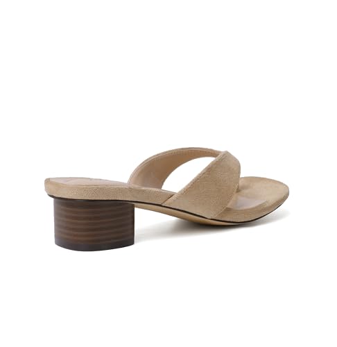 Image of vivianly Women's Suede Low Chunky Block Heel Flip Flops Square Toe Thong Heeled Sandals Casual Slip On Mules for Work Beach Casual Outings