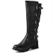 GLOBALWIN Women's Black Knee High Fashion Boots Strappy Boots For Women 9M