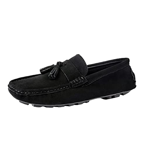Mens Loafers Shoe PU Tassel Stitching Details Round Toe Suede Vamp Comfortable Flat Heel Lightweight Wedding Slip-ons