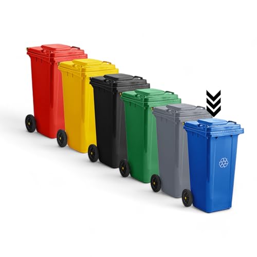 Mix.Home 32 Gallon Blue Wheeled Rectangular Outdoor Trash Can with Lid - Heavy-Duty, Easy Mobility Garbage Bin for Patio, Garden, and Commercial Use, Durable Waste Container with Secure Lid