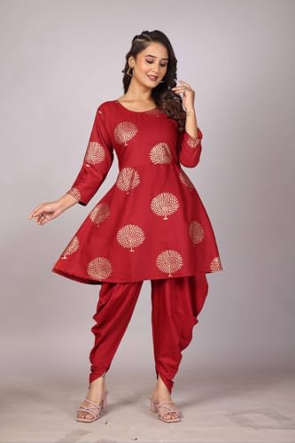 Image of Floral Print Cotton Kurta and Dhoti Set for Women Designer
