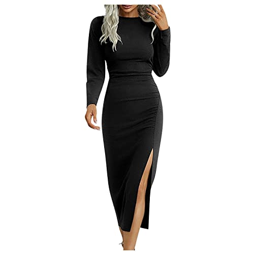 Pullover Kleid Damen Lang Silvester TüLl Split Rundhals Langarm Midi...